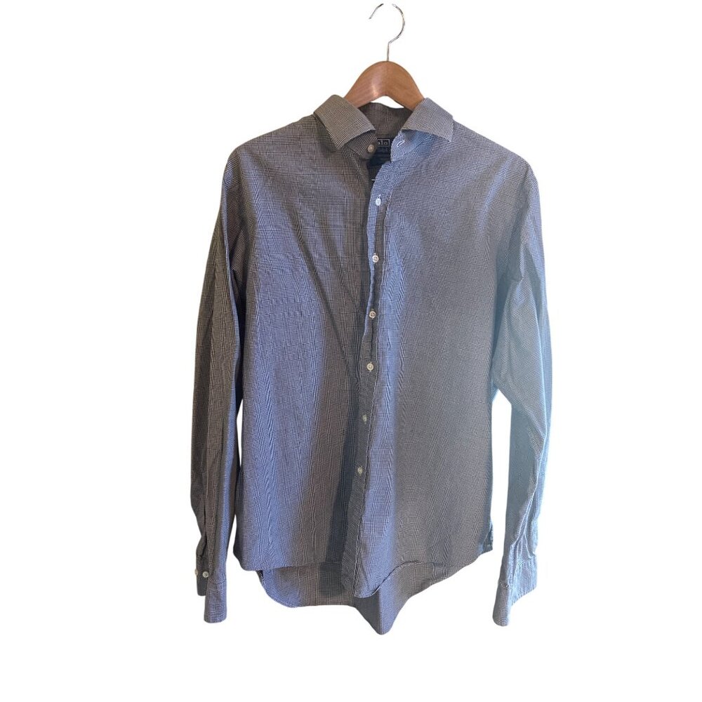 Polo Ralph Lauren Shirt Large Regent Gray Gingham Long Sleeve Preppy Academia